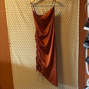 Elegant High Low Rust Dress - adjustable